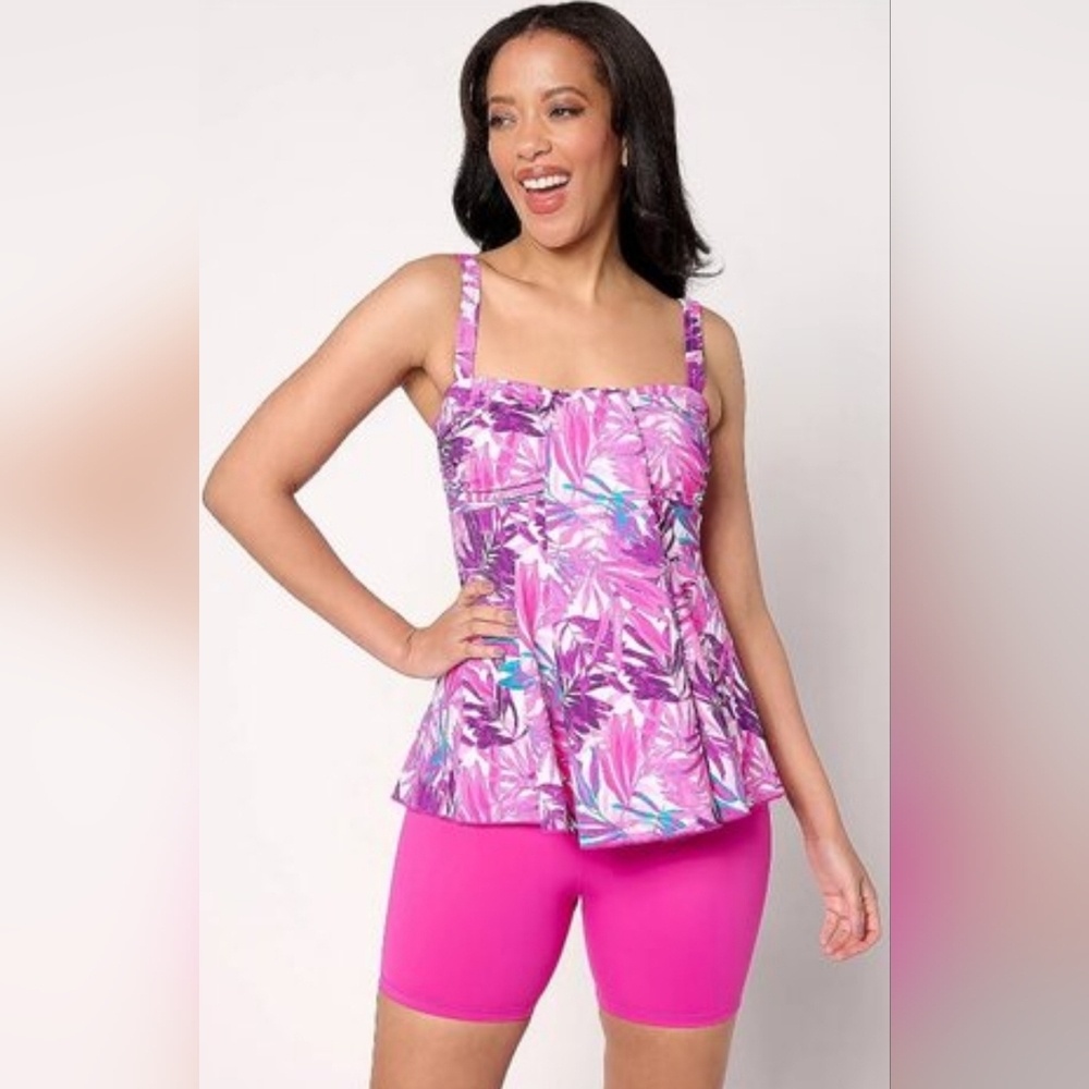 Kim Gravel x Swimsuits For All Pink Floral Fly Away Tankini With 5" Bike Short